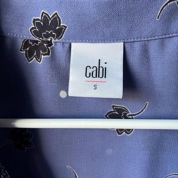 CAbi Crossover Blouse Vivid Violet Floral Print Draped Front Sheer Top Size S - Picture 6 of 14